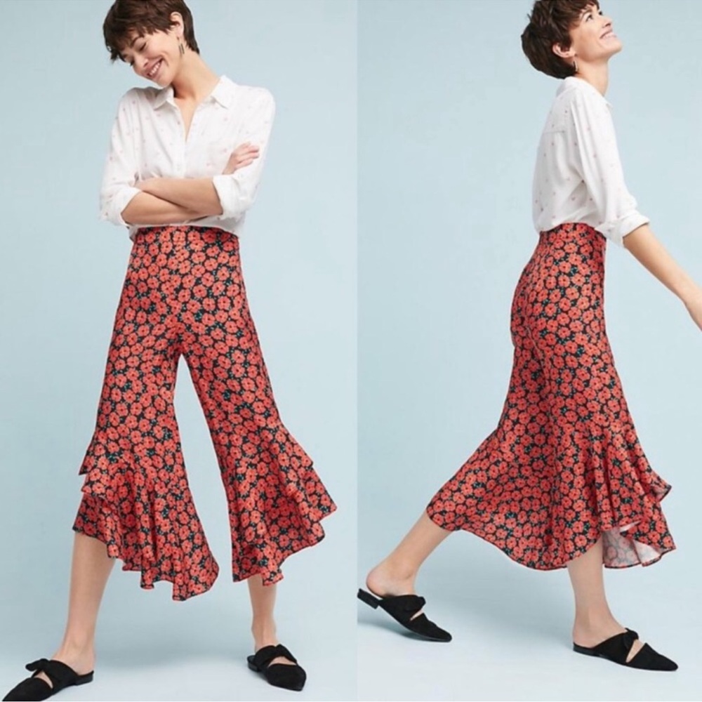 Anthropologie EttTwa Virginie Floral Print Cropped Ruffle Pants - Picture 3 of 9